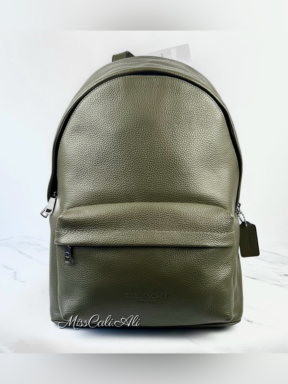 NWT COACH Taylor Backpack Pebble Leather Olive Silver Laptop Travel Bag